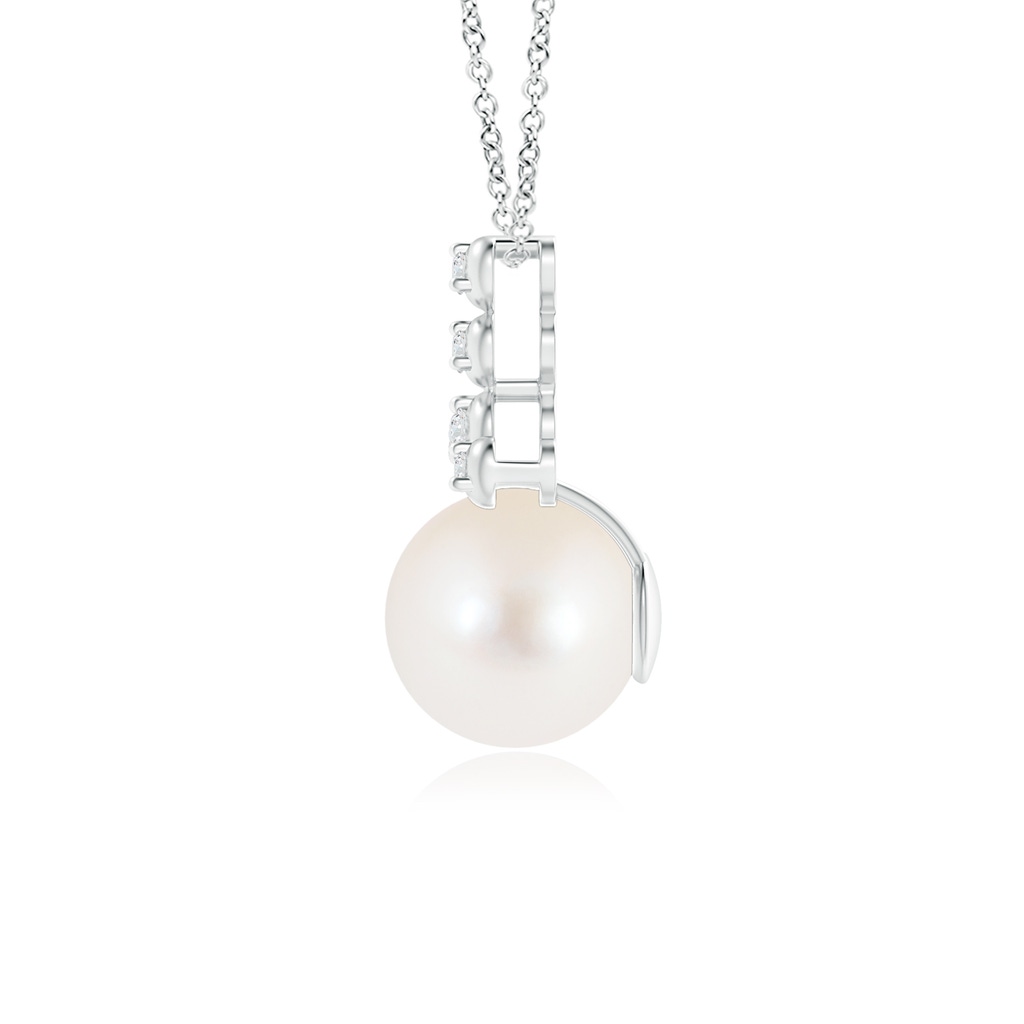 8mm AAA Freshwater Cultured Pearl Drop Pendant with Round Diamonds in White Gold Product Image