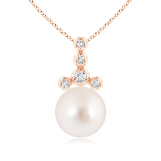 10mm AAAA South Sea Cultured Pearl Drop Pendant with Round Diamonds in Rose Gold