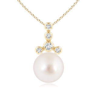 10mm AAAA South Sea Cultured Pearl Drop Pendant with Round Diamonds in Yellow Gold