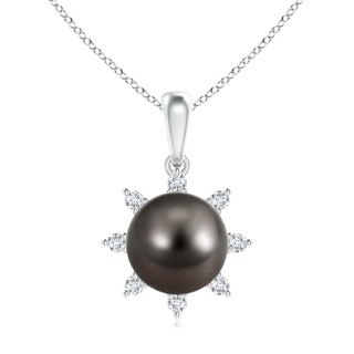 10mm AAA Tahitian Cultured Pearl and Diamond Flower Pendant in White Gold