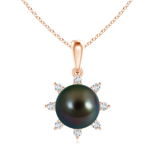 10mm AAAA Tahitian Cultured Pearl and Diamond Flower Pendant in Rose Gold