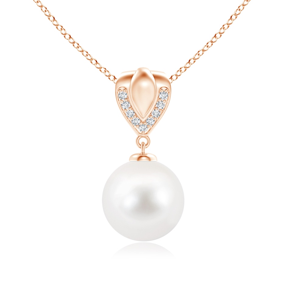 10mm AA Freshwater Pearl Drop Pendant with Ornate Bale in Rose Gold 