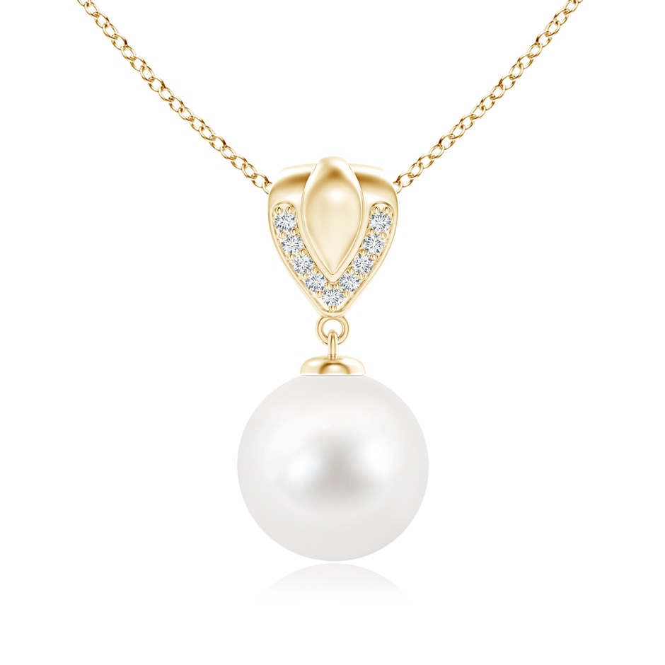 10mm AA Freshwater Pearl Drop Pendant with Ornate Bale in Yellow Gold 