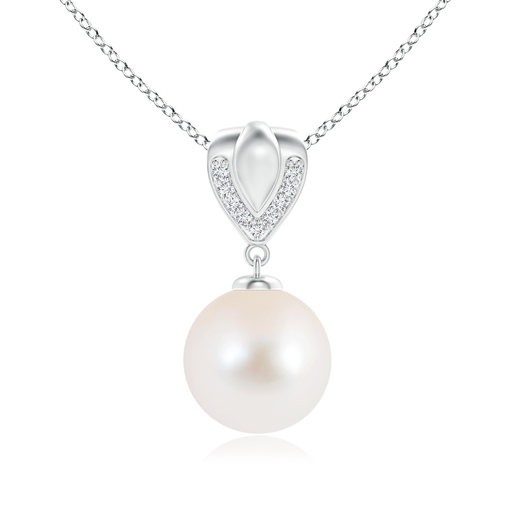 10mm AAA Freshwater Pearl Drop Pendant with Ornate Bale in White Gold