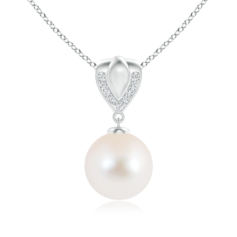 10mm AAA Freshwater Pearl Drop Pendant with Ornate Bale in White Gold 