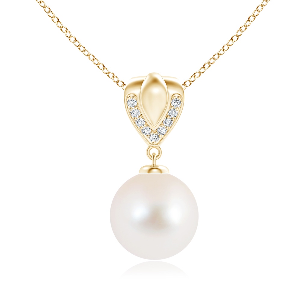 10mm AAA Freshwater Pearl Drop Pendant with Ornate Bale in Yellow Gold