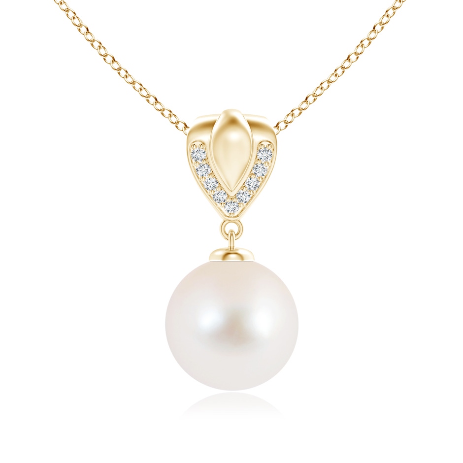 10mm AAA Freshwater Pearl Drop Pendant with Ornate Bale in Yellow Gold 