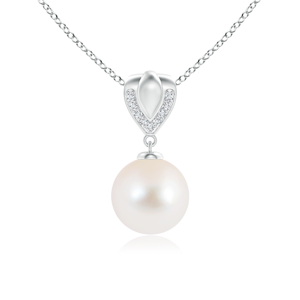 9mm AAA Freshwater Pearl Drop Pendant with Ornate Bale in White Gold