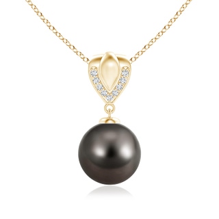 10mm AAA Tahitian Cultured Pearl Drop Pendant with Ornate Bale in Yellow Gold