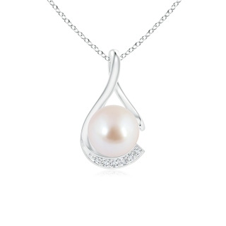 8mm AAA Japanese Akoya Pearl and Diamond Twist Pendant in White Gold