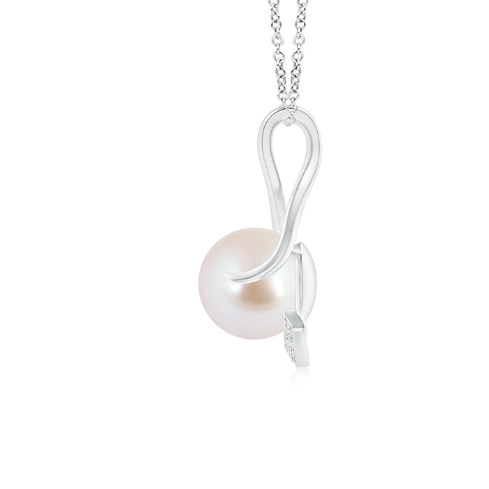 8mm AAA Japanese Akoya Pearl and Diamond Twist Pendant in White Gold Product Image