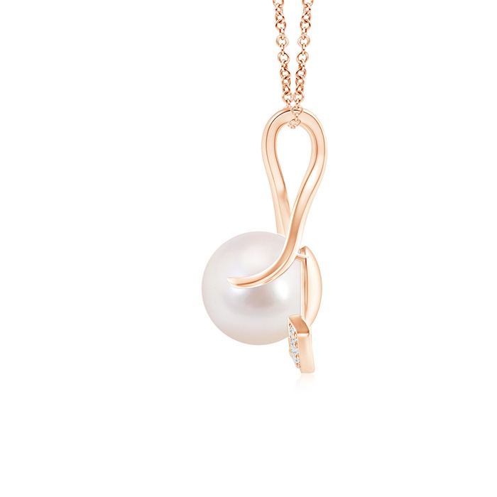8mm AAAA Japanese Akoya Pearl and Diamond Twist Pendant in Rose Gold Product Image