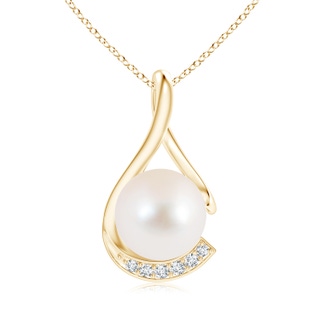 10mm AAA Freshwater Cultured Pearl and Diamond Twist Pendant in Yellow Gold