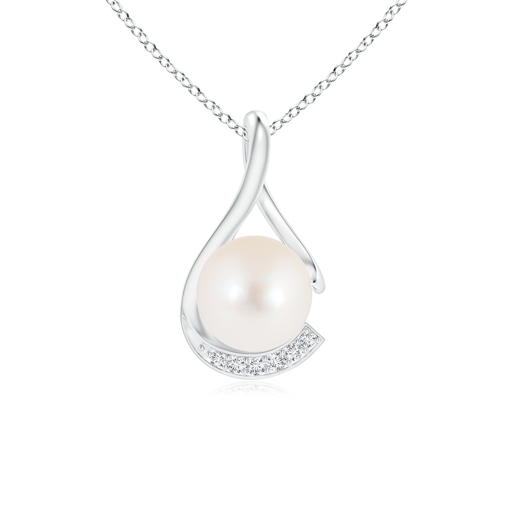 8mm AAA Freshwater Cultured Pearl and Diamond Twist Pendant in White Gold 