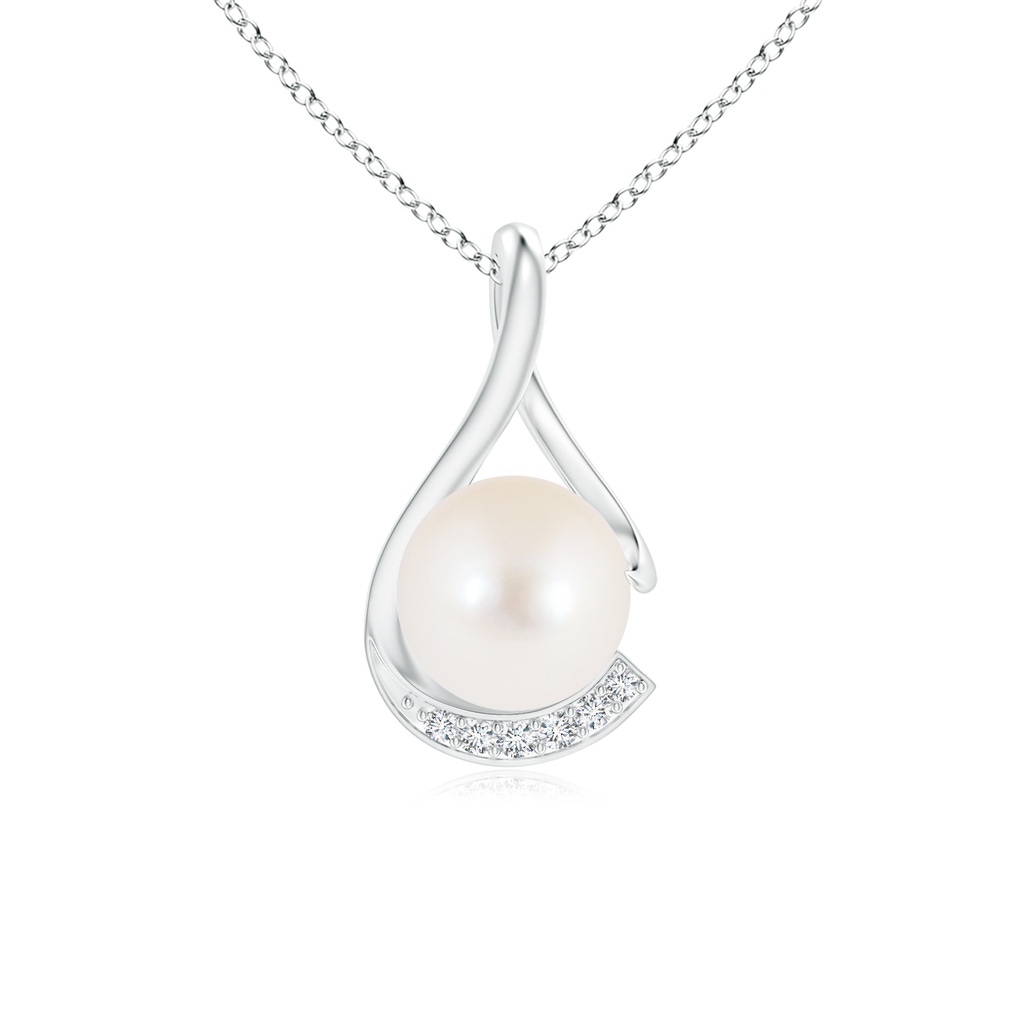 8mm AAA Freshwater Cultured Pearl and Diamond Twist Pendant in White Gold
