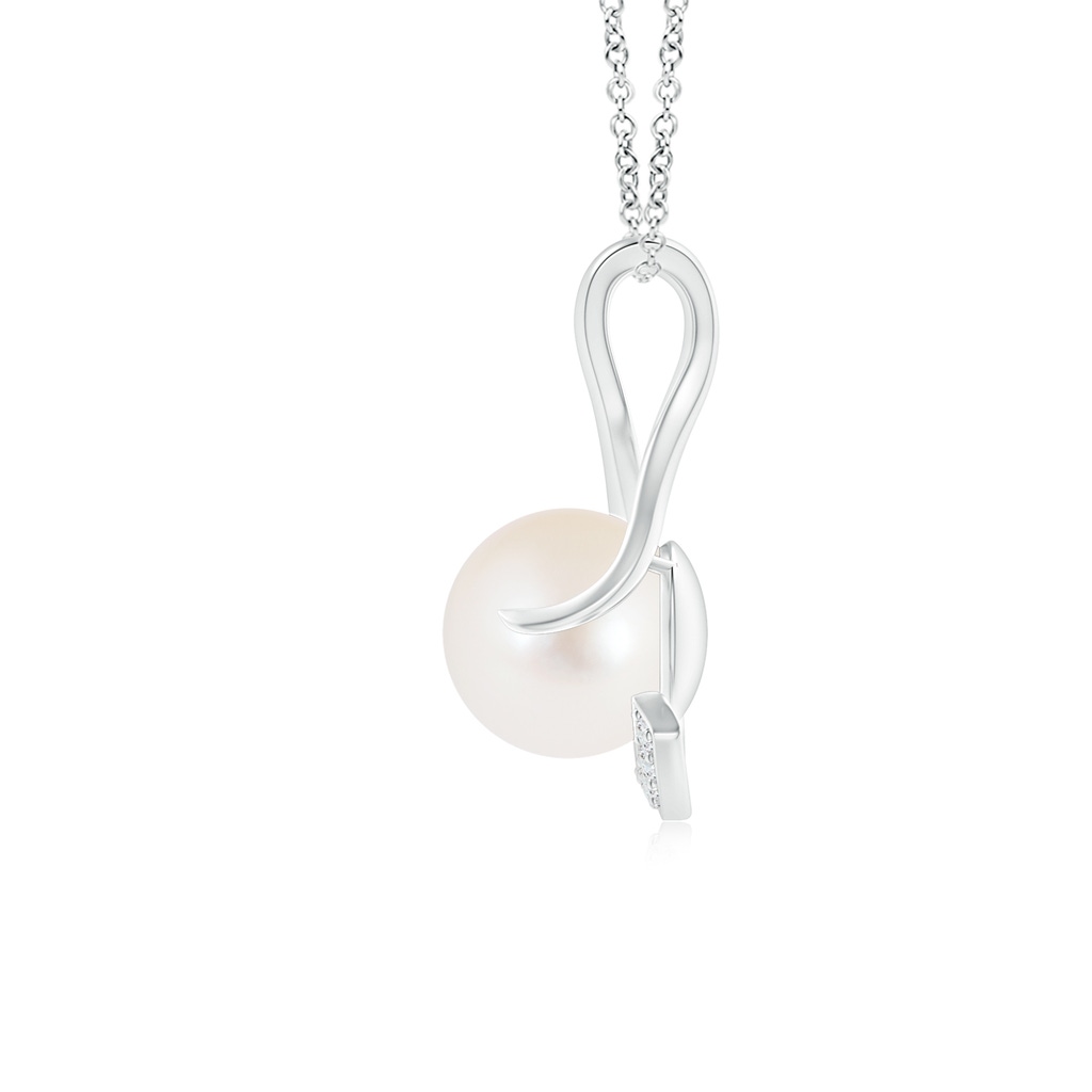 8mm AAA Freshwater Cultured Pearl and Diamond Twist Pendant in White Gold Product Image