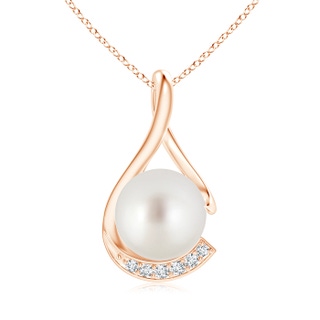 10mm AAA South Sea Cultured Pearl and Diamond Twist Pendant in Rose Gold