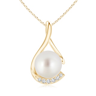 10mm AAA South Sea Cultured Pearl and Diamond Twist Pendant in Yellow Gold