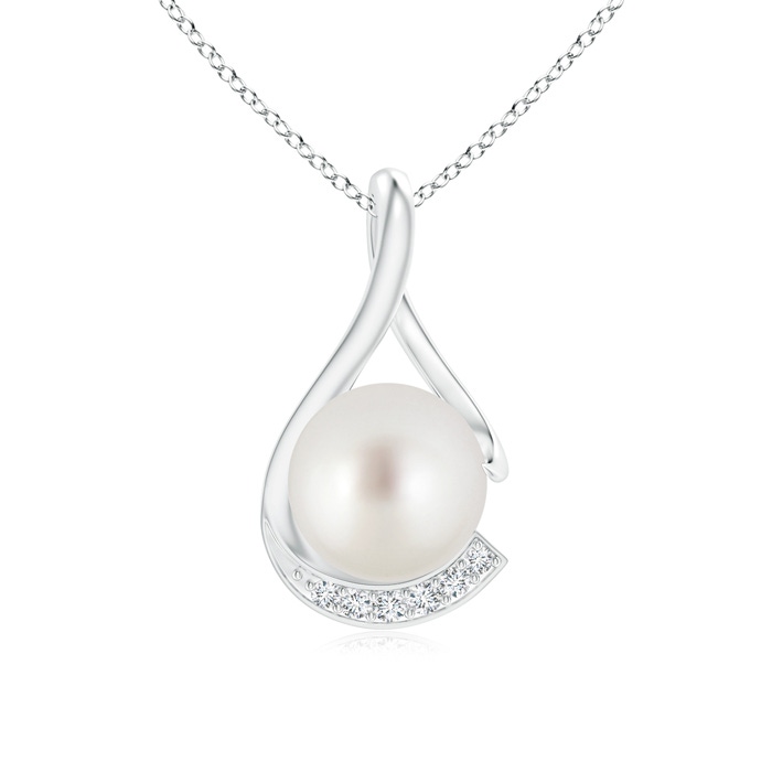 9mm AAA South Sea Cultured Pearl and Diamond Twist Pendant in White Gold 