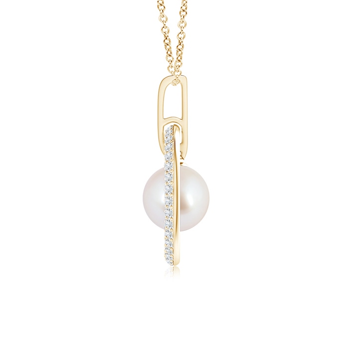 8mm AAA Akoya Cultured Pearl and Diamond Open Circle Pendant in Yellow Gold product image