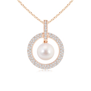 8mm AAAA Akoya Cultured Pearl and Diamond Open Circle Pendant in Rose Gold