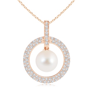 10mm AAA Freshwater Cultured Pearl and Diamond Open Circle Pendant in Rose Gold