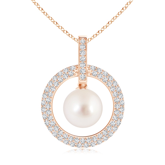 10mm AAAA South Sea Cultured Pearl and Diamond Open Circle Pendant in Rose Gold