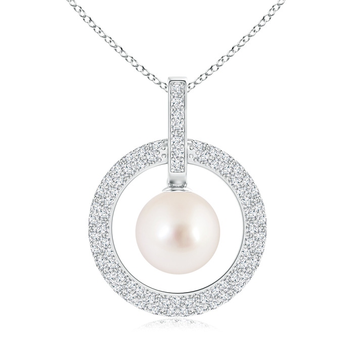 10mm AAAA South Sea Cultured Pearl and Diamond Open Circle Pendant in S999 Silver