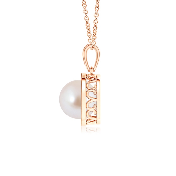 8mm AAA Akoya Cultured Pearl Halo Pendant with Milgrain in Rose Gold Product Image