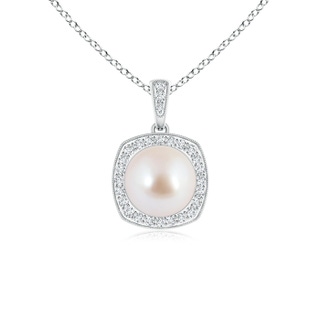 8mm AAA Akoya Cultured Pearl Halo Pendant with Milgrain in White Gold