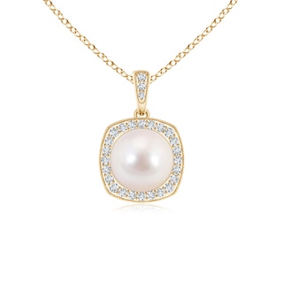 8mm AAAA Akoya Cultured Pearl Halo Pendant with Milgrain in Yellow Gold