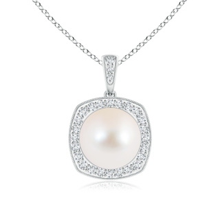 10mm AAA Freshwater Cultured Pearl Halo Pendant with Milgrain in White Gold