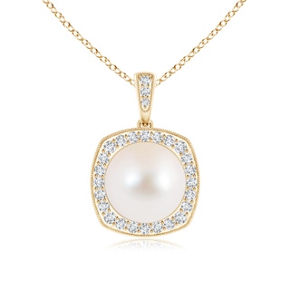 10mm AAA Freshwater Cultured Pearl Halo Pendant with Milgrain in Yellow Gold