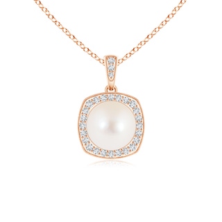 8mm AAA Freshwater Cultured Pearl Halo Pendant with Milgrain in Rose Gold