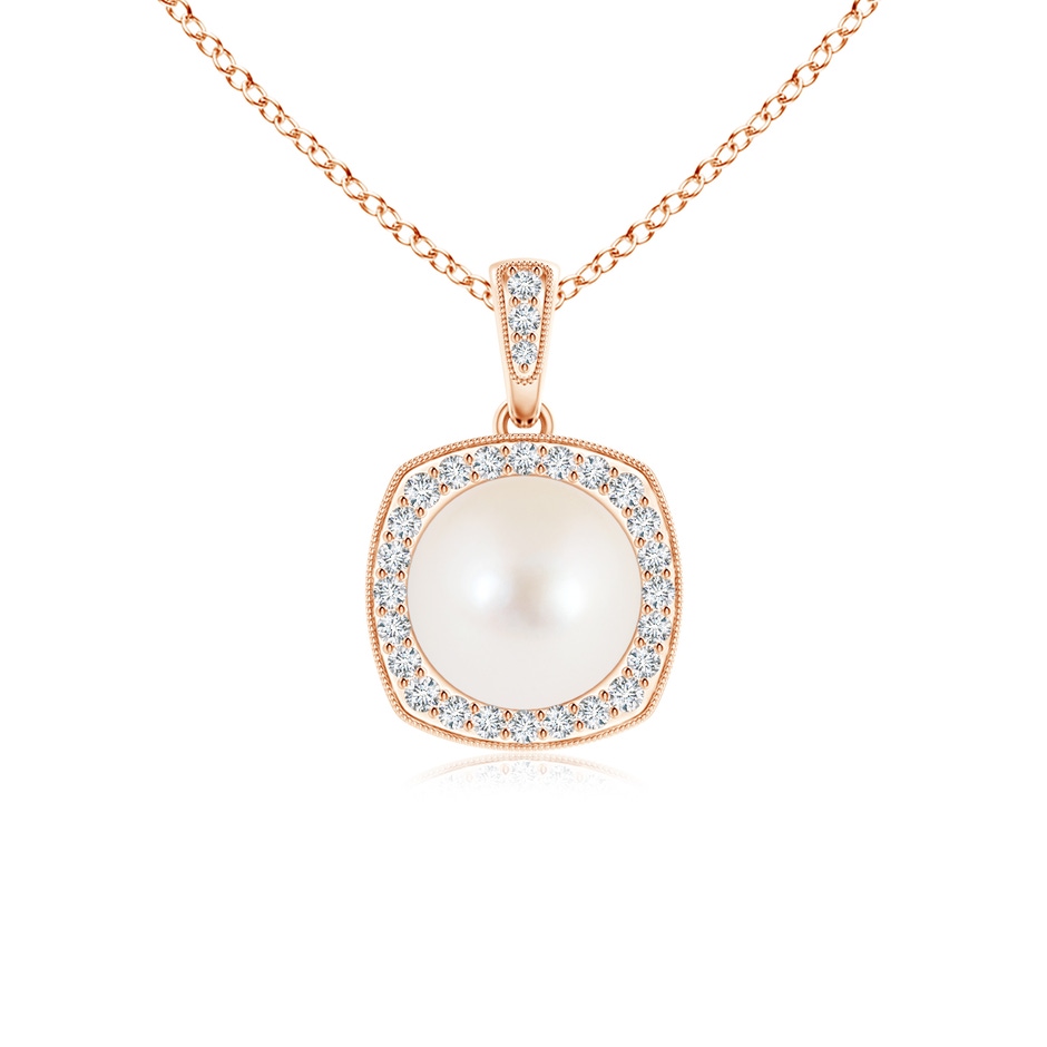 8mm AAA Freshwater Cultured Pearl Halo Pendant with Milgrain in Rose Gold 