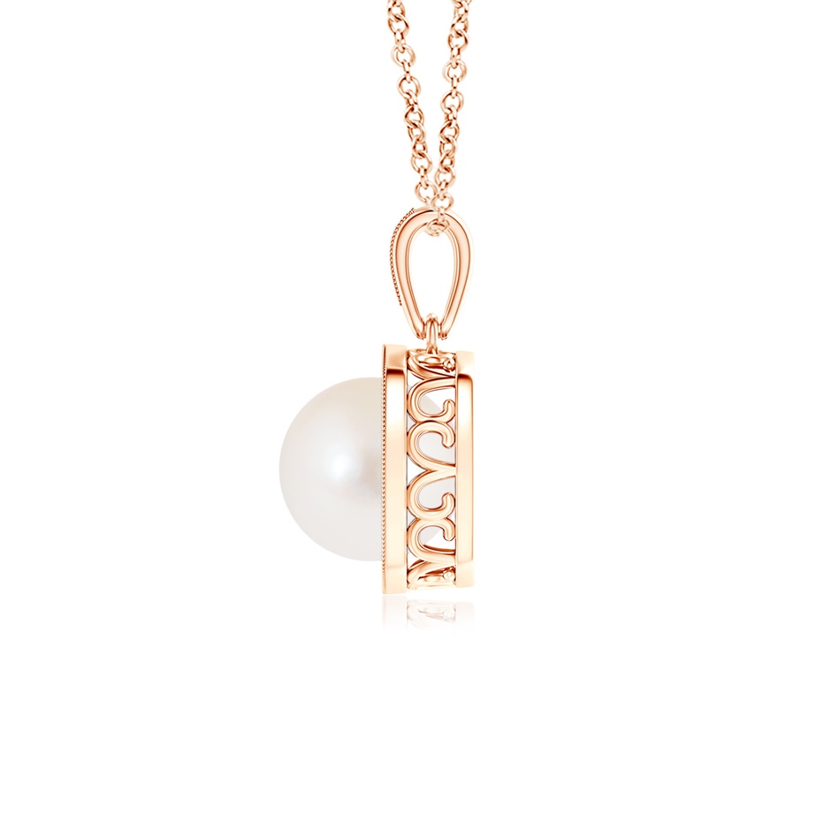 8mm AAA Freshwater Cultured Pearl Halo Pendant with Milgrain in Rose Gold product image