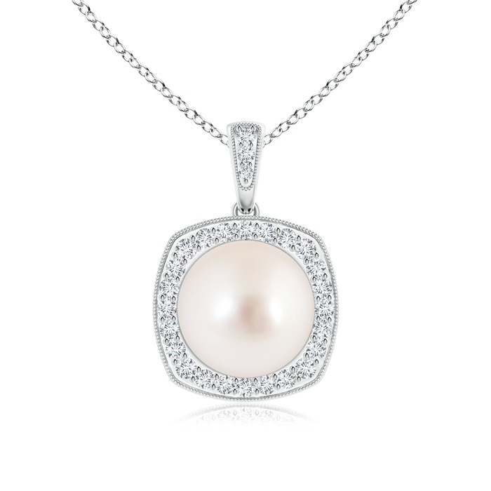 10mm AAAA South Sea Cultured Pearl Halo Pendant with Milgrain in White Gold