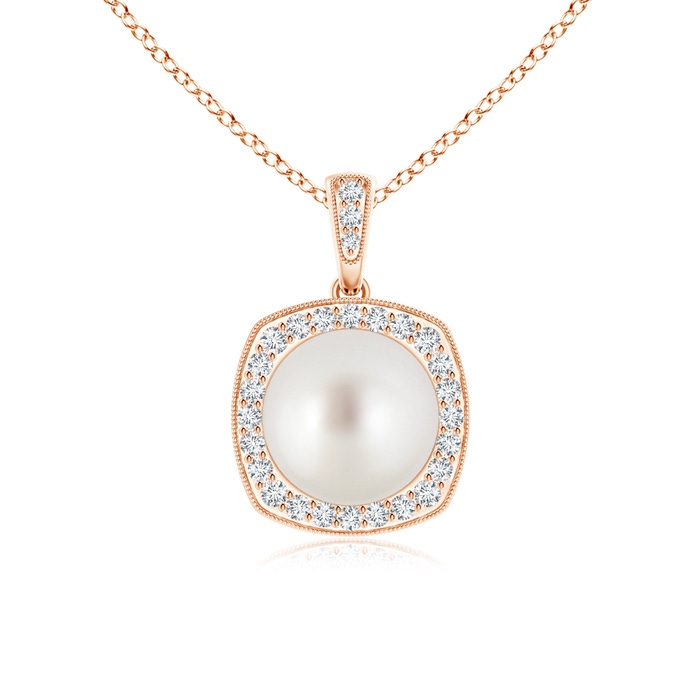9mm AAA South Sea Cultured Pearl Halo Pendant with Milgrain in Rose Gold