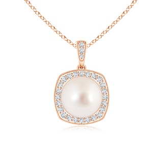 9mm AAAA South Sea Cultured Pearl Halo Pendant with Milgrain in Rose Gold