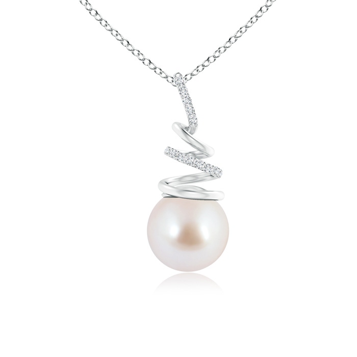 8mm AAA Akoya Cultured Pearl Spiral Ribbon Pendant in White Gold