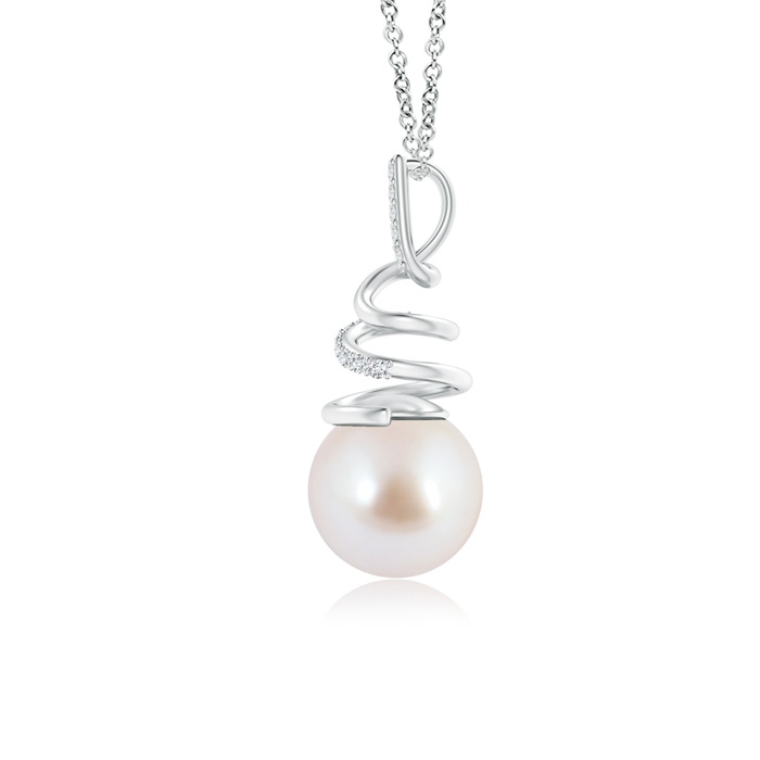 8mm AAA Akoya Cultured Pearl Spiral Ribbon Pendant in White Gold Product Image