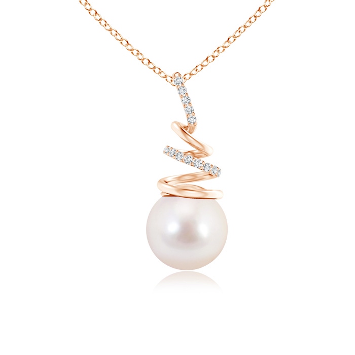 8mm AAAA Akoya Cultured Pearl Spiral Ribbon Pendant in Rose Gold