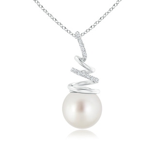9mm AAA South Sea Cultured Pearl Spiral Ribbon Pendant in White Gold