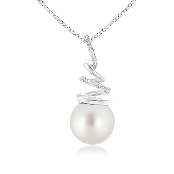 9mm AAA South Sea Cultured Pearl Spiral Ribbon Pendant in White Gold 