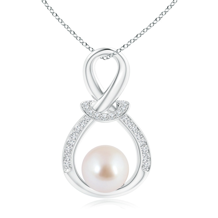 8mm AAA Akoya Cultured Pearl Infinity Knot Pendant with Diamonds in White Gold