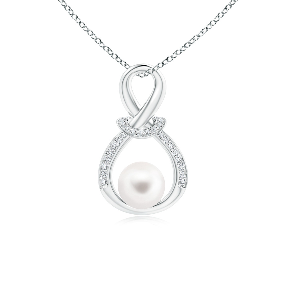 6mm AA Freshwater Pearl Infinity Knot Pendant with Diamonds in S999 Silver 