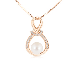 6mm AAA Freshwater Pearl Infinity Knot Pendant with Diamonds in Rose Gold