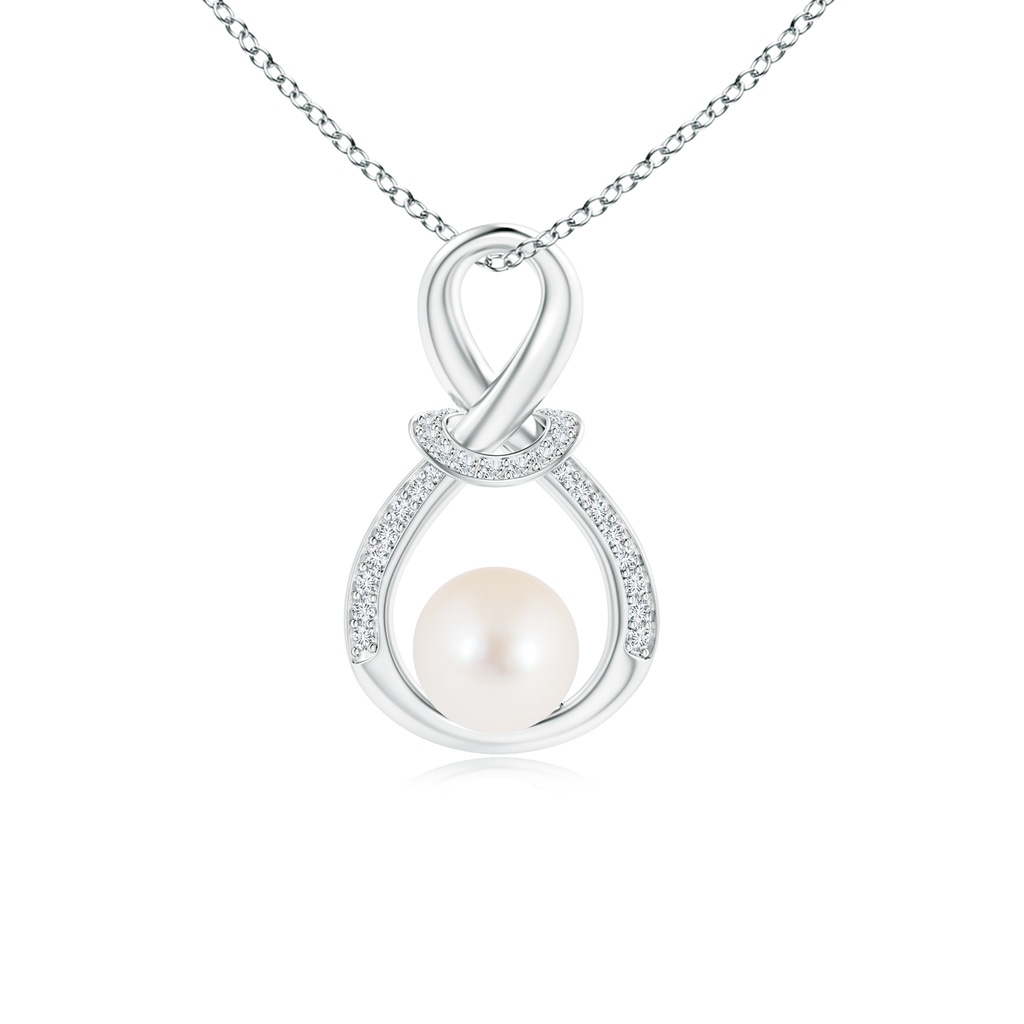6mm AAA Freshwater Pearl Infinity Knot Pendant with Diamonds in S999 Silver