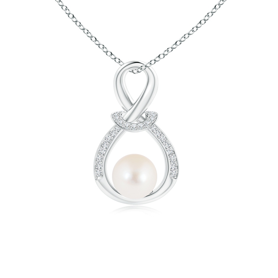 6mm AAA Freshwater Pearl Infinity Knot Pendant with Diamonds in S999 Silver 