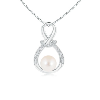 6mm AAA Freshwater Pearl Infinity Knot Pendant with Diamonds in White Gold